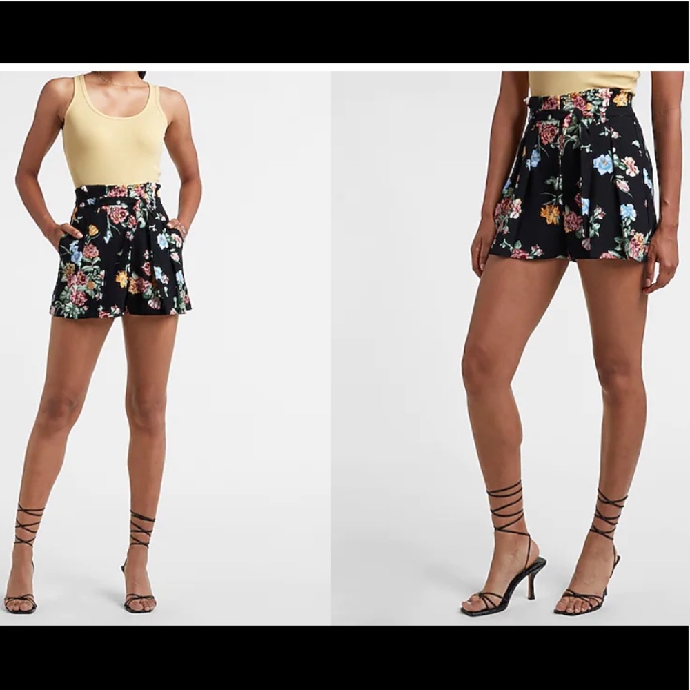 Express Super High Waisted Floral Pleated Shorts